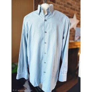 Ermenegildo Zegna Shirt Men Sz M 100% Cotton  Plaid Dress Work Light Blue Tartan